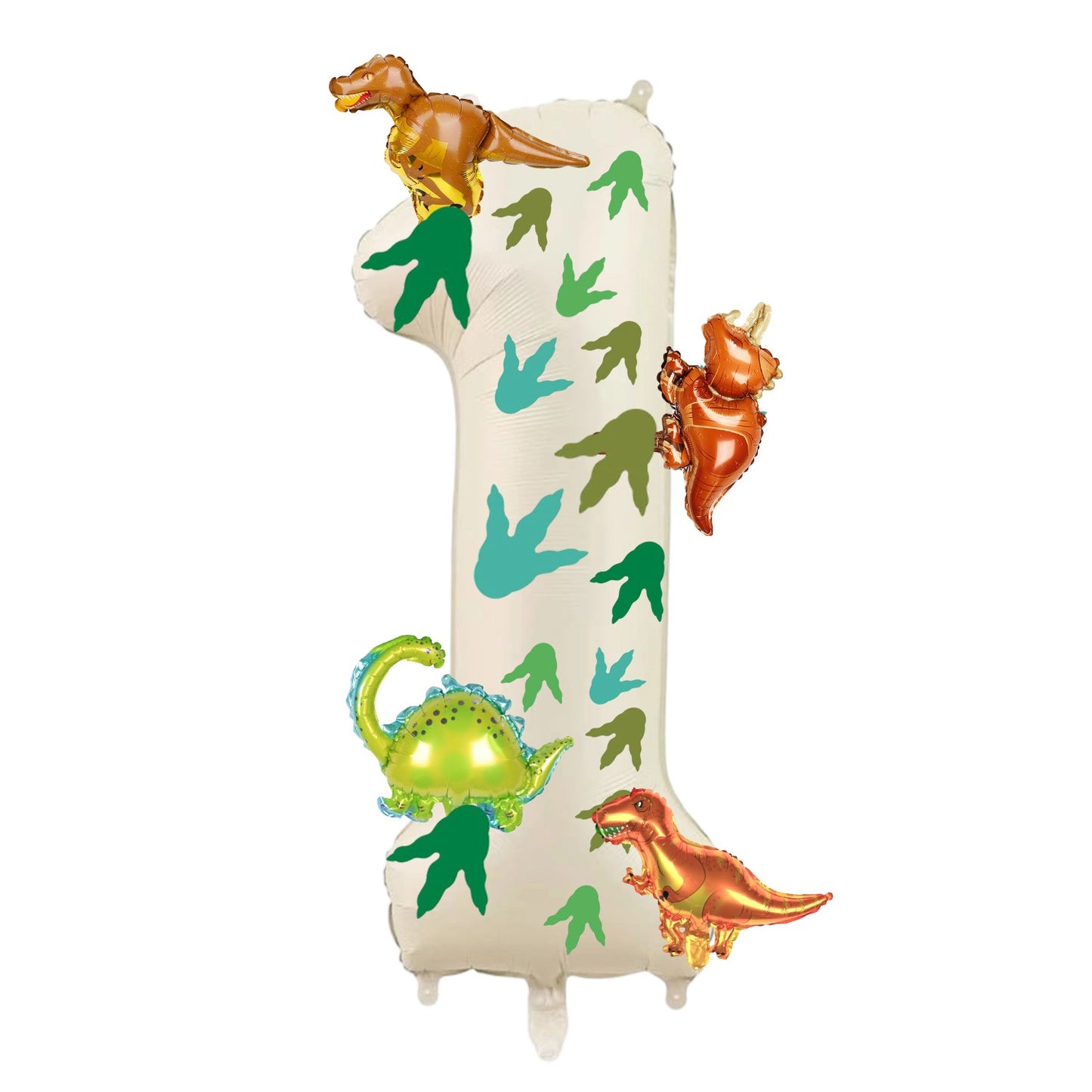 32 inch milky white aluminum foil digital balloon with 15pc dinosaur footprints and 4pc dinosaur balloons for birthday parties