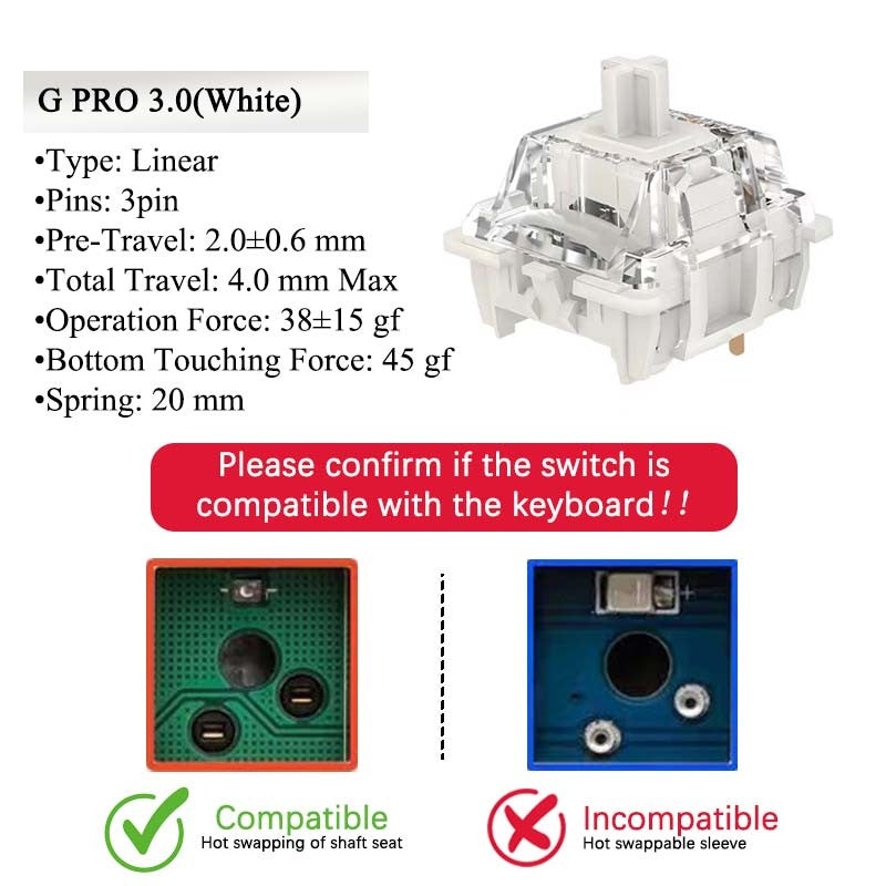 GATERON G Pro V3 3.0 Pro Switch 3 pin para Teclado Mecânico Pré-Lubrificado RGB Linear Tátil Branco Amarelo Vermelho Prata Marrom Eixo MX