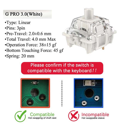 GATERON G Pro V3 3.0 Pro Switch 3 pin para Teclado Mecânico Pré-Lubrificado RGB Linear Tátil Branco Amarelo Vermelho Prata Marrom Eixo MX