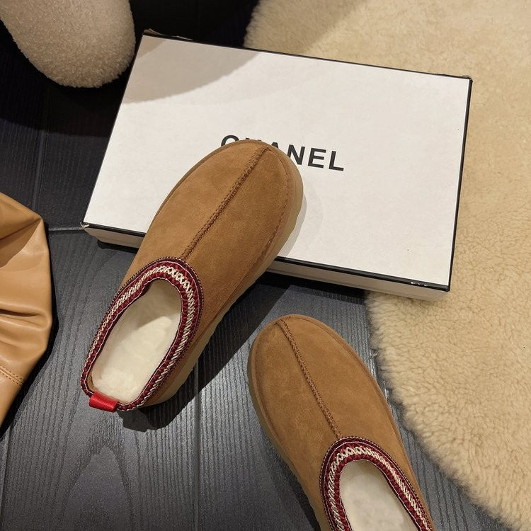 Snow Boots for Women 2024 Winter New Cashmere Warm Platform Without Heel-covered Hair Half Slipper Cotton Shoes for Women Q426