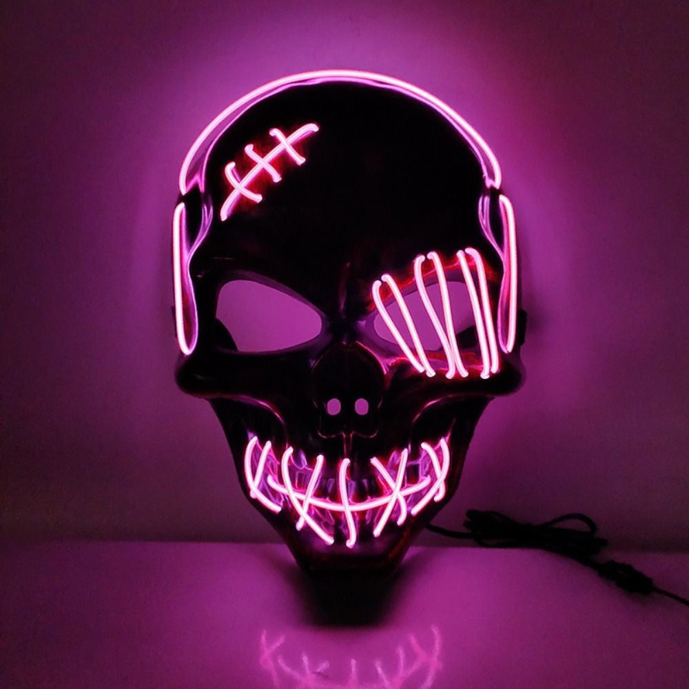 Gothic Halloween Skull Glowing Mask PP Cold Light Full Face Mask Headwear Eye Mask Costume Props Show