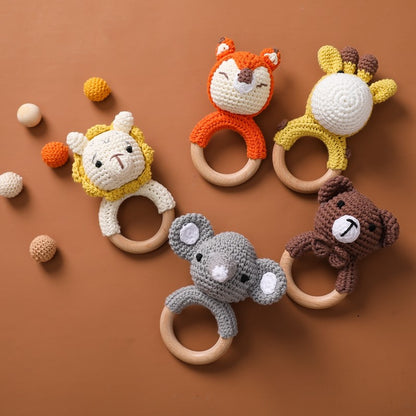 Brinquedos de Crochê para Bebês Chocalho de Animal Desenho Animado Chocalhos Musicais para Bebês Chocalho de Dentista Kawaii Brinquedo de Bebê 0-12 Meses Brinquedos Montessori