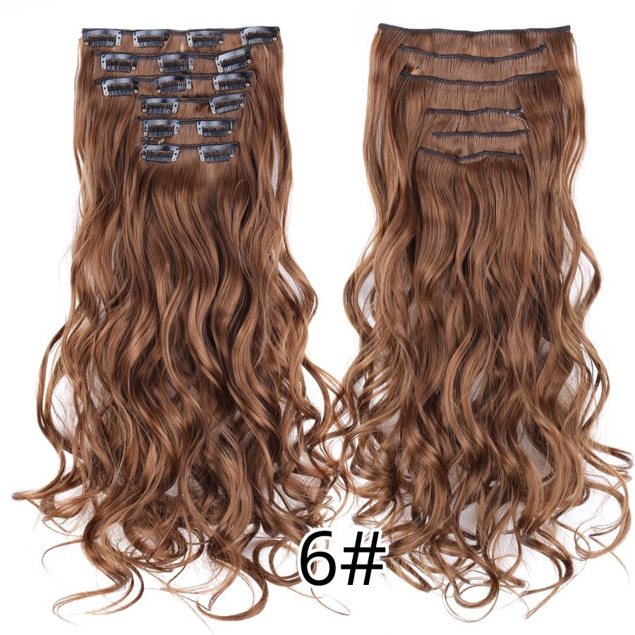 22 Polegadas Sintético Cabelo Liso Longo 16 Clipes 6 Peças/Conjunto Apliques de Cabelo Loiro Preto Resistente ao Calor Para Mulheres