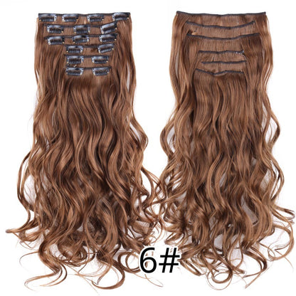 22 Polegadas Sintético Cabelo Liso Longo 16 Clipes 6 Peças/Conjunto Apliques de Cabelo Loiro Preto Resistente ao Calor Para Mulheres