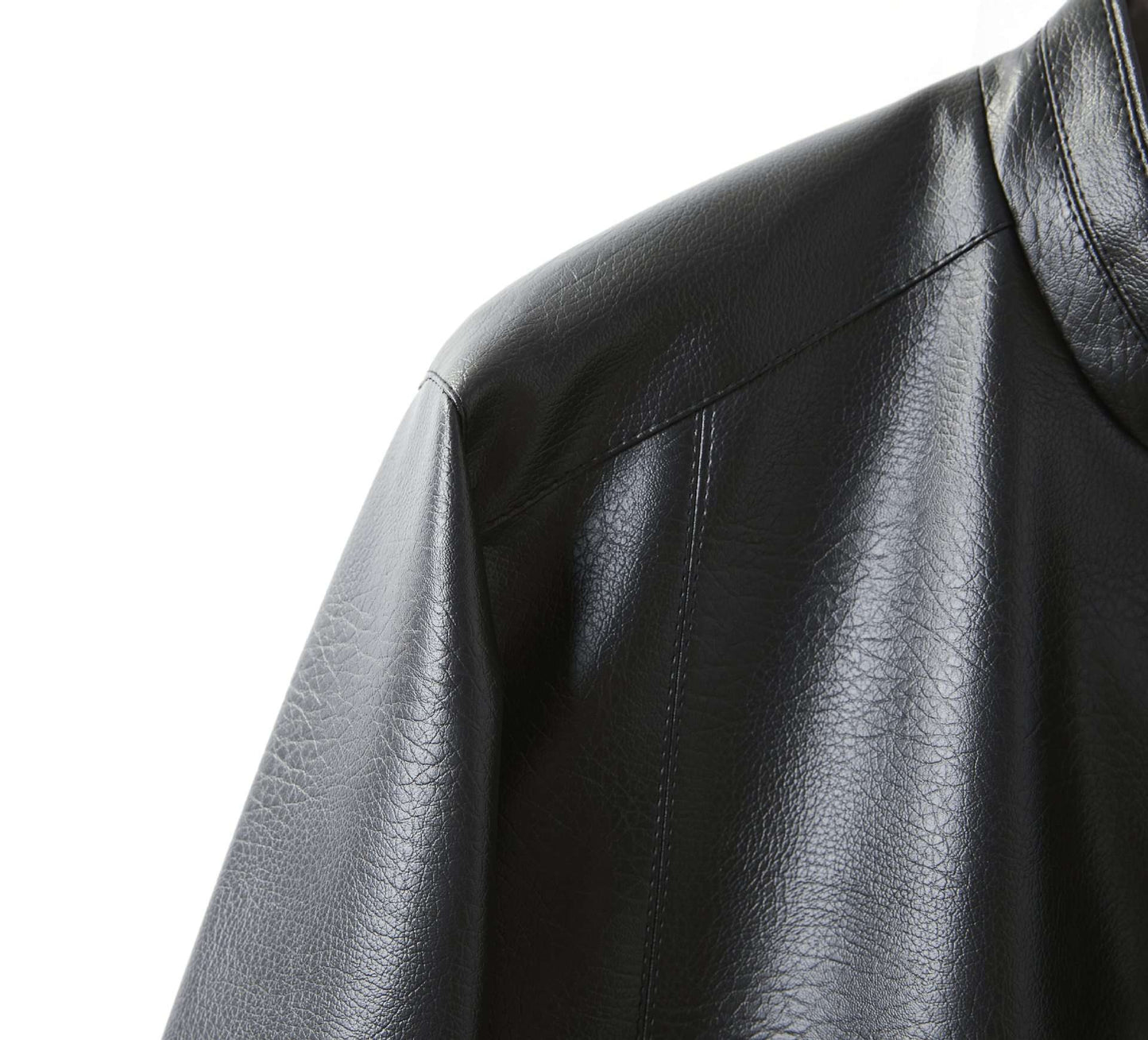 Men's Stand Collar Slim Fit Autumn Winter New Haining Leather Jacket Men's Middle-aged Plus Velvet Thickening