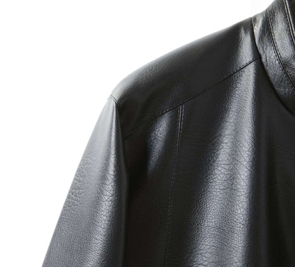 Men's Stand Collar Slim Fit Autumn Winter New Haining Leather Jacket Men's Middle-aged Plus Velvet Thickening