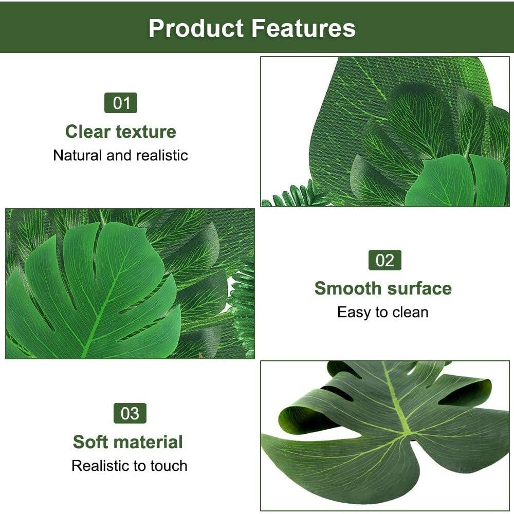 10PCS Tropical Palm Leaves Summer Monstera Artificial Silk Turtle Leaves for Home Hawaiian Luau Beach Wedding Party Decor
