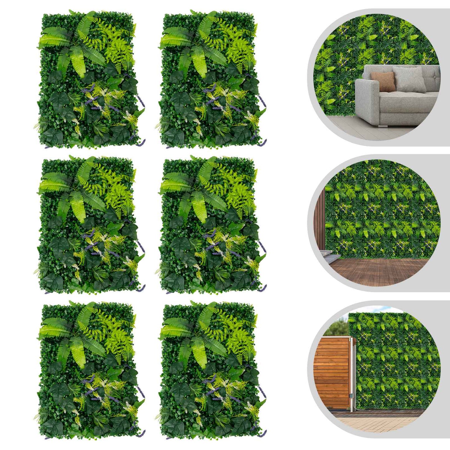 6 Pack Artificial Greenery Wall 60x40cm Faux Plant Panel for Garden Balcony Porch Wedding Party Indoor Outdoor Decoration