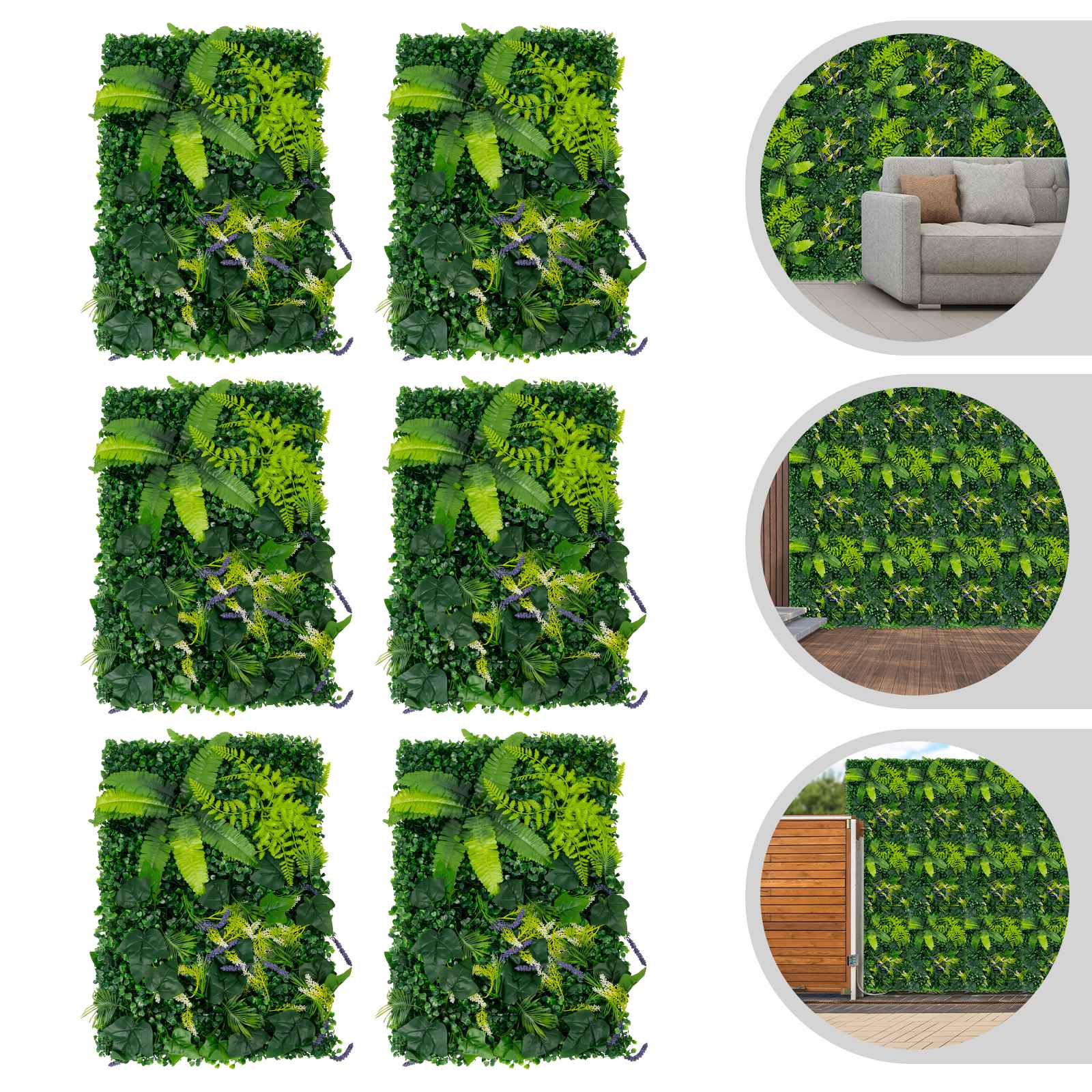 6 Pack Artificial Greenery Wall 60x40cm Faux Plant Panel for Garden Balcony Porch Wedding Party Indoor Outdoor Decoration