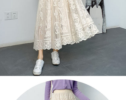Plus Size plus Size Lace Hollow out f Skirt mid Waist Long Sle Fairy Skirt A-Line Umbrella Skirt Trendy Women's Clothing