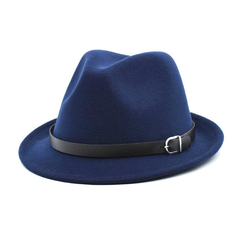 European Classical felt Fedoras Hat for Men Women Cowboy Trilby Cap Homburg Church Jazz Hat with Belt