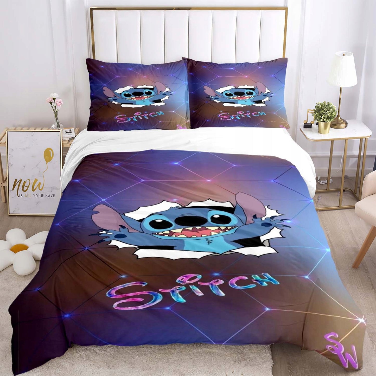 Stitch 3-Piece 1 Quilt Cover One Piece Bedding Set Comforte Luxus  Exquisite Birthday Gift 100% Polyester Home Decor
