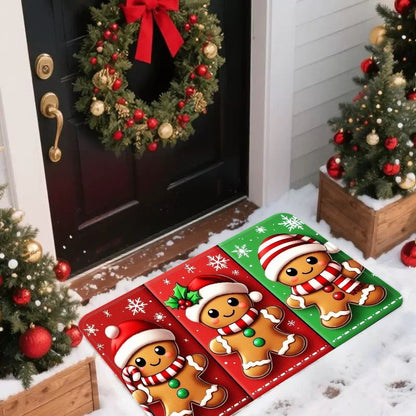 VIKAMA Christmas Cute Gingerbread Man Rug Bedroom & Living Room Decorative Floor Mat Soft Comfortable Carpet Home Furnishing