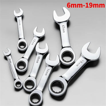 Short Handle Ratchet Spanner 6/7/8/9/10/11/12/13/14/15/16/17/18/19mm Fix Head Ratcheting Wrench Professional Spanner Hand Tools
