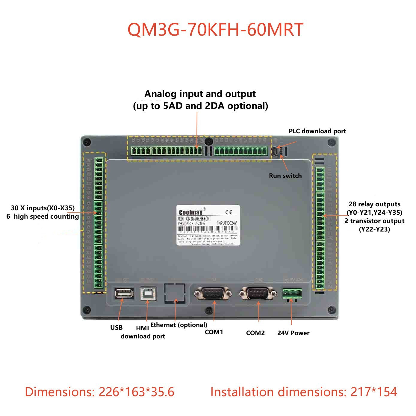 IHM CLP Integrado Tudo-em-Um Coolmay Série QM3G Suporta Personalização Analógica e Ethernet Modelos Disponíveis de 4.3''/5''/7''/10''