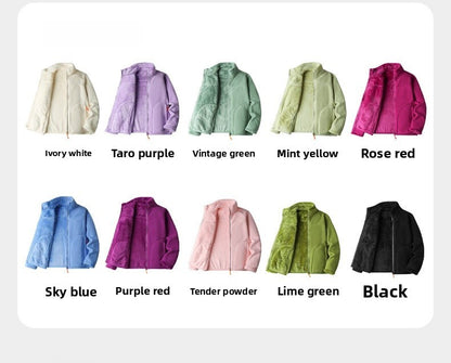 Plus Size Women's Autumn Winter Thickened Double-sided Fleece Hooded Jacket Zipper Long Sleeve Warm Outerwear Casual Style Sh...