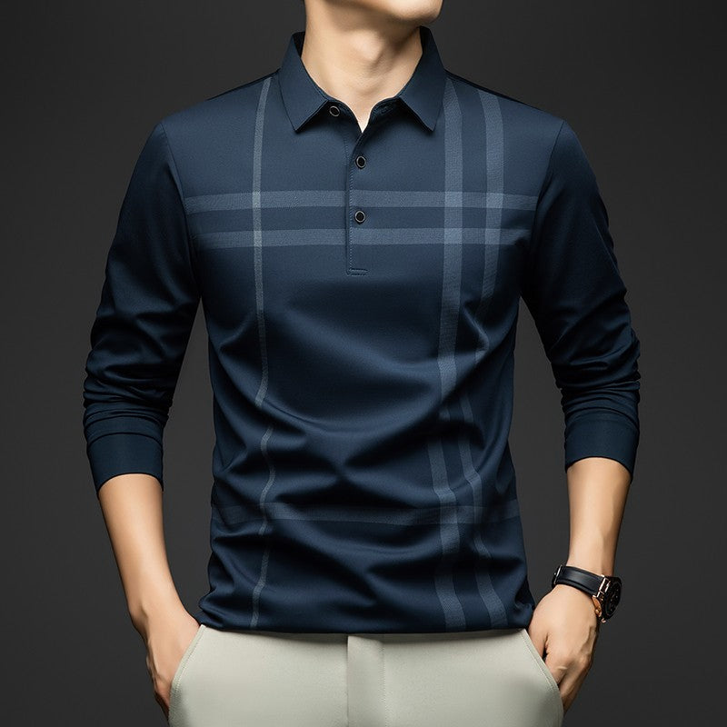 BROWON Graphic Polo Shirt Men 2025 Autumn New Business Slim Long Sleeve T Shirt Man Casual Loose Printed Striped Clothes for Men