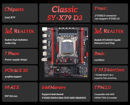 Placa-mãe SOYO X79 Game LGA 2011 Set com CPU E5 2650 V2 16G (8G*2) DDR3 ECC RAM Memória M.2 NOME Componentes de computador Placa principal