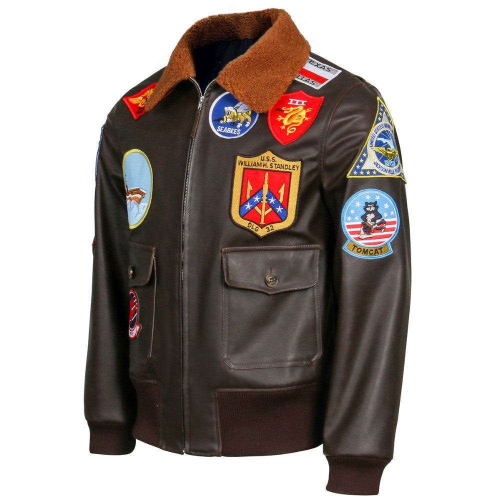 Aviator Pilot PU Leather Jacket Top Gun Men's Maverick Brown Winter Jacket Air Force Collar Coat Halloween Cosplay Outfits