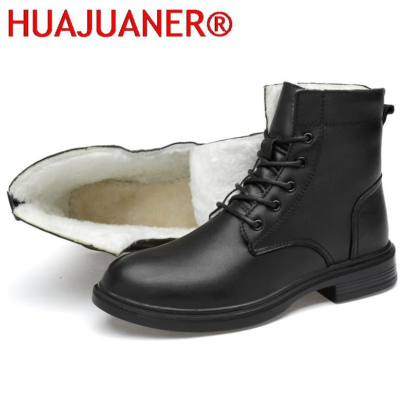 Men Winter Shoes Formal Dress Boots Black Motorcycle Boots Warm Oxford Ankle Men's Boots Genuine Leather High Quality Big Siz 50