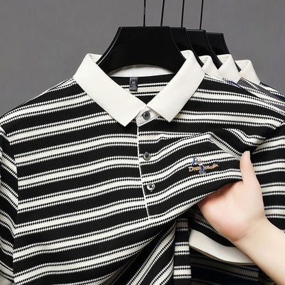 Original Quality Men's Polo Shirt Stripe Cartoon Embroid Short Sleeve Summer Exquisite Lapel T-Shirt Business Trend Menswear Top