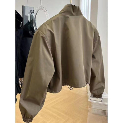 2025 New Autumn Korean Style High-End FeelDesign Stand Collar Cropped Jacket For Women Petite Workwear Elegant Casual Chic Tops