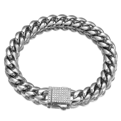 Joias Hip Hop 6mm-14mm Qualquer Comprimento 316L Aço Inoxidável Fivela de Cristal Fashion Pulseira Elos Miami Feminina Masculina