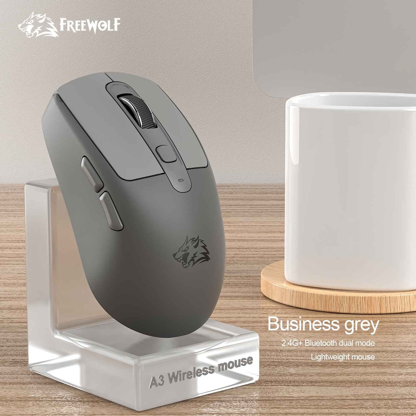 FREEWOLF A3 Wireless Silent Mouse ABS Pink Skin Not Fade Bluetooth Dual Mode Power Linght,5-Speed DPI,PAW3212 Chip Silent Design
