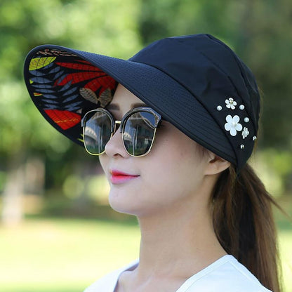 Fashion Womens Ladies Summer Vacation Wide Brim Foldable Sun Hat Anti-UV Beach Visor Caps Casual Hats