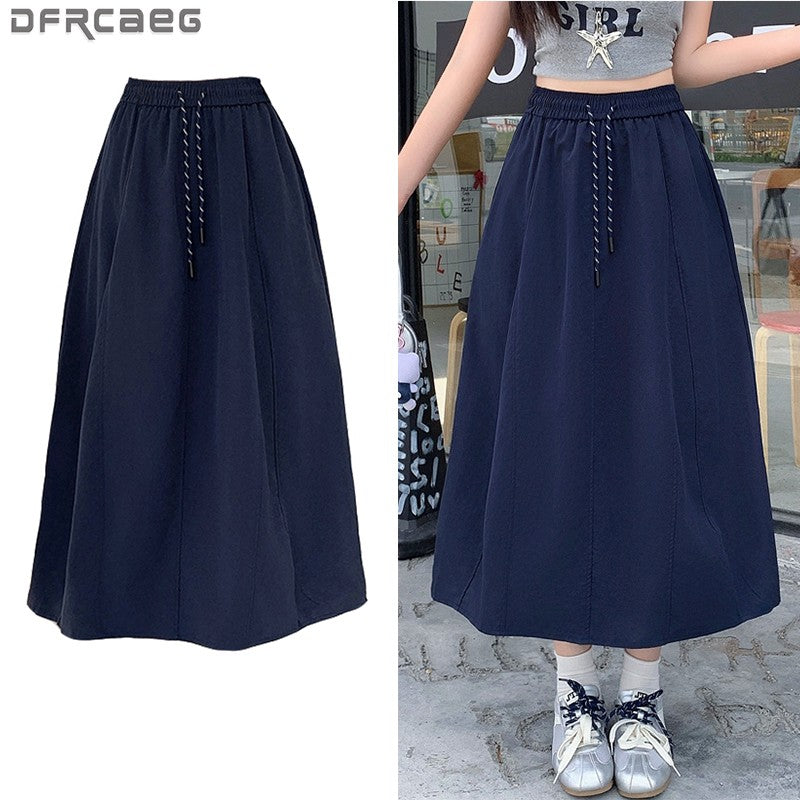 Plus Size Skirt Women 2025 Summer New Fashionable High Elastic Waist A Line Skirt Korean Style Casual Long Skirt Woman