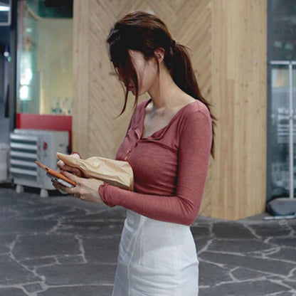 Thin Sexy Club Slim T Shirt Women Tees Womens Clothing Cotton Long Sleeve Korean Fashion Autumn Tops T-Shirts Camisetas De Mujer