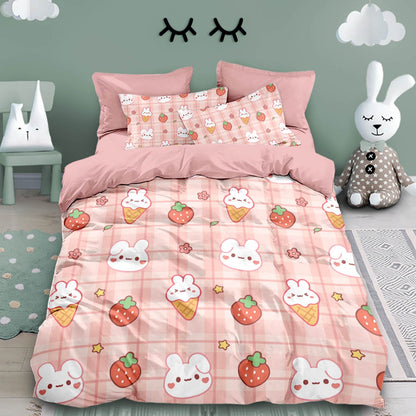 3PCS Cartoon Grid Rabbit Theme Series Bedding Set Full Size Kids,Rabbit Comforter Cover for Boys Girls Bedroom Decor