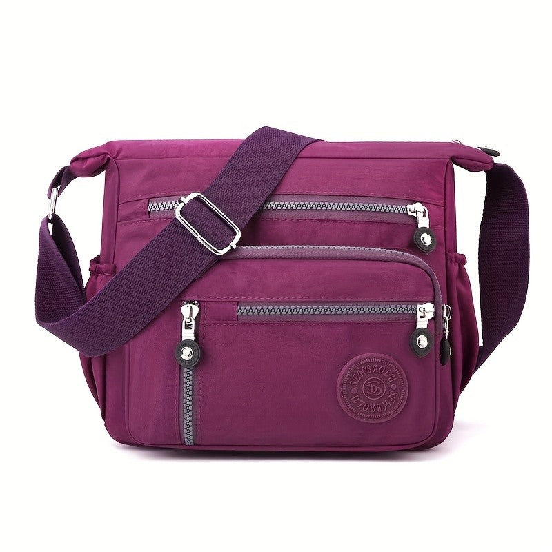 Waterproof Nylon Crossbody Bag, Multiple Pockets & Zipper Closure, Stylish Casual Shoulder Bag for Travel, Everyday Use