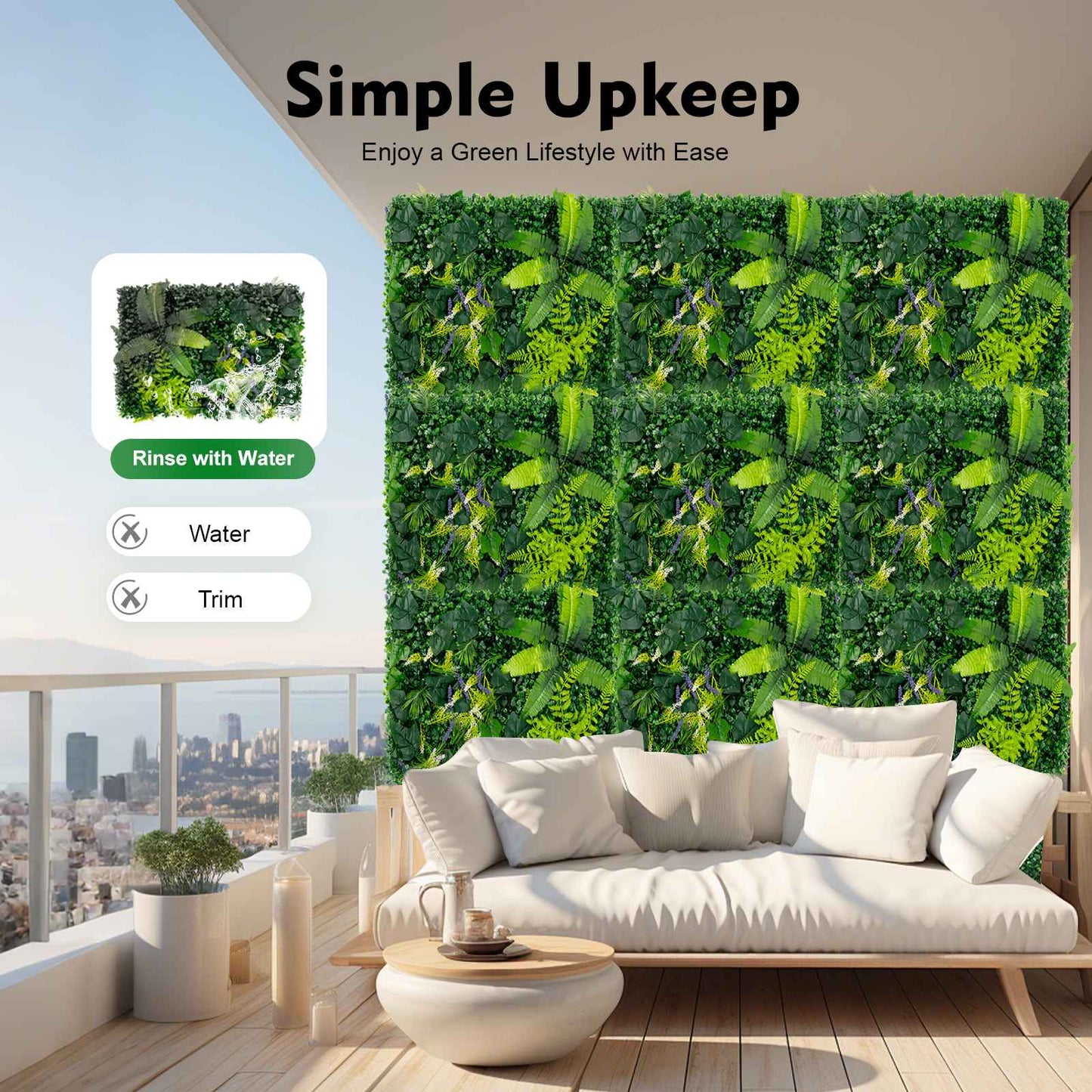 6 Pack Artificial Greenery Wall 60x40cm Faux Plant Panel for Garden Balcony Porch Wedding Party Indoor Outdoor Decoration