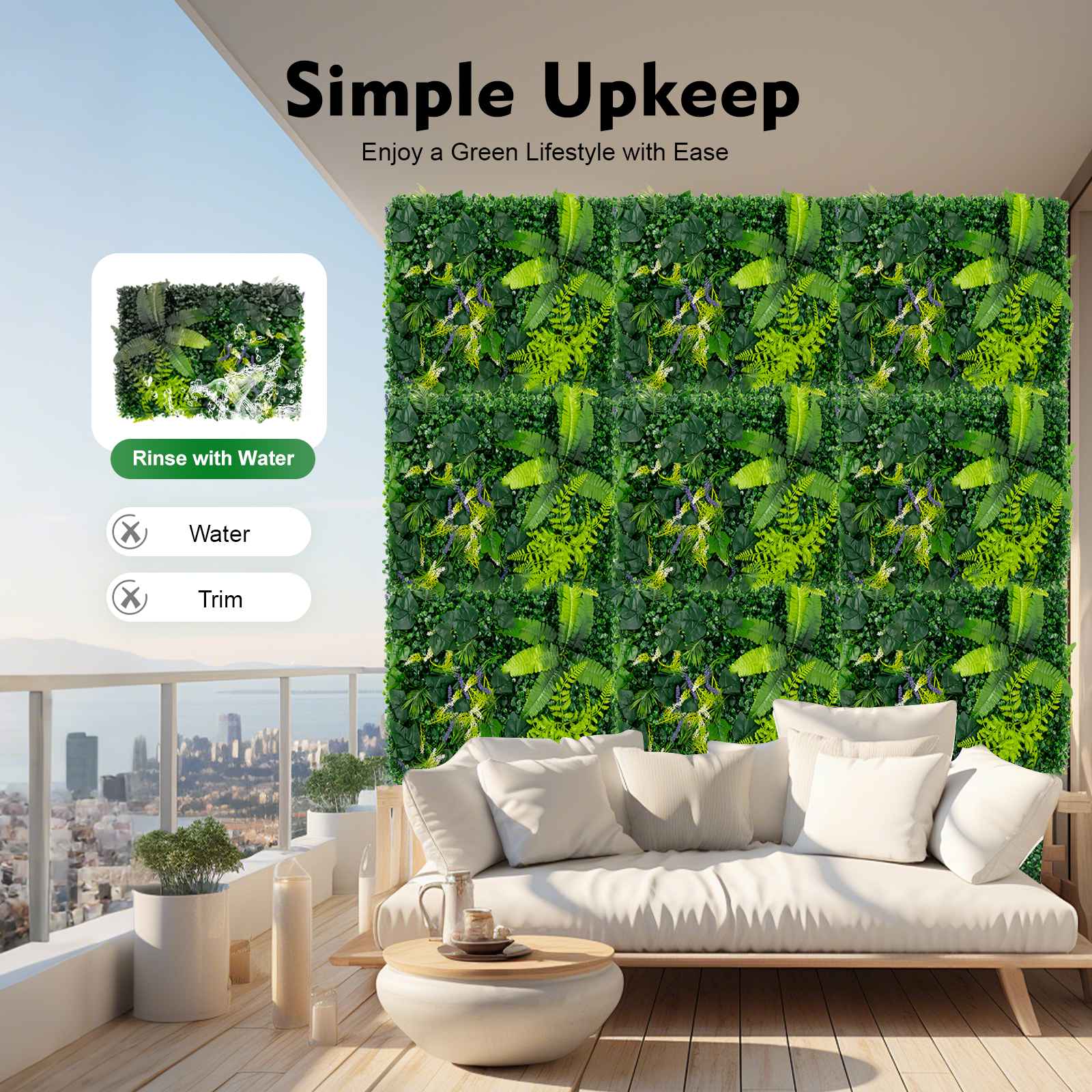 6 Pack Artificial Greenery Wall 60x40cm Faux Plant Panel for Garden Balcony Porch Wedding Party Indoor Outdoor Decoration