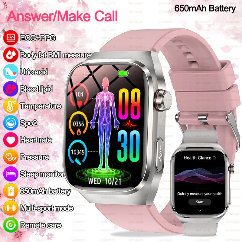Smartwatch 2025 Novo ECG Chamada BT Feminino Frequência Cardíaca Lipídios Sanguíneos Ácido Úrico Saúde Monitores AI Voz 650mAh Esportivo