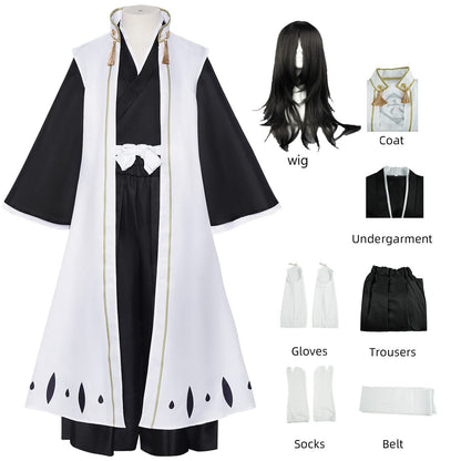 Anime Kuchiki Byakuya Cosplay Costume wig Kimono Gotei 13 Captain White Cloak Combat Uniform Adult Man Halloween Carnival Suit