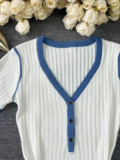 2025 Women's Knitted Dress Chic V-Neck Knit Dress for Women - Elegant Slim Fit Office to Weekend Style Fall Winter Sweater Dress