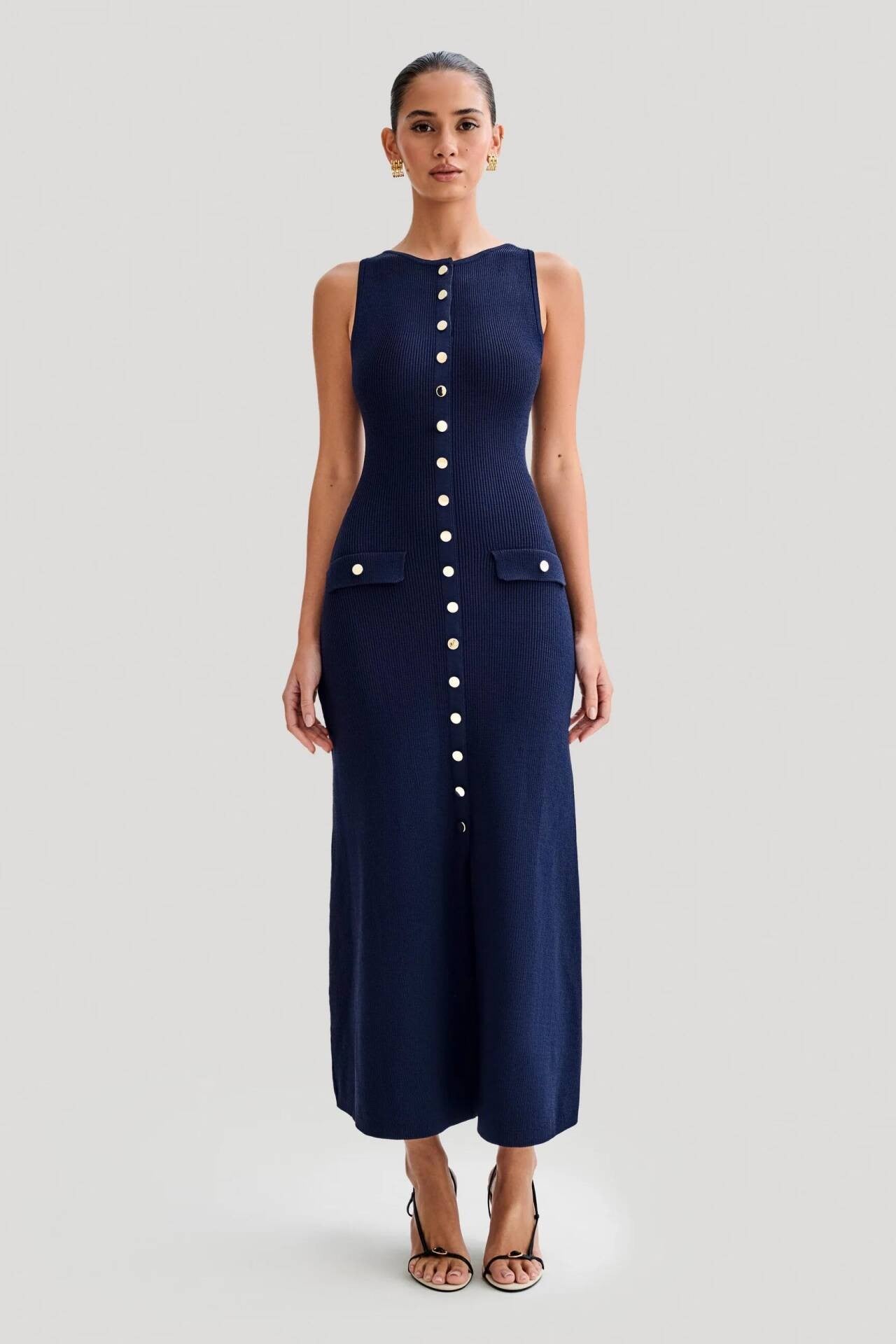 2024 Summer Elegant Lady Knitted Single Breasted Long Dresses Women Solid Sleeve