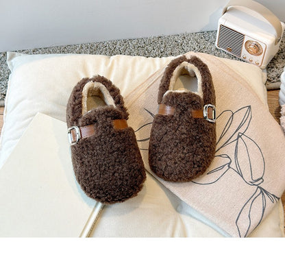 Winter Children's Shoes 2025 New Girls Fluffy Cotton Shoes Soft Bottom Non-slip Kids Fashion Simple Plush Shoes Trend Versatile