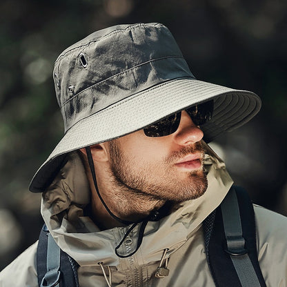 Chapéu de Pescador Masculino Verão Aba Larga Impermeável Proteção UV Boné de Sol Caminhada Pesca Escalada Safari Oversized Bucket Hats