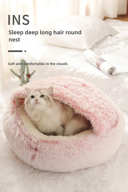 Cama para pets de pelúcia macia outono e inverno e cama para pets inverno quente e frio ninho edredom de pelúcia ninho de gato concha ninho de gato semi-fechado