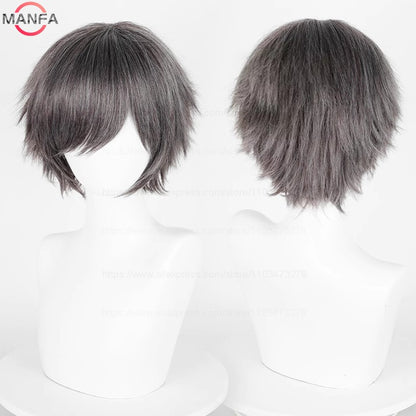 Anime 30cm Curta Reta Peruca Cosplay Preto Branco Verde Marrom Roxo Azul Cinza Vermelho Dourado Homens Mulheres Cabelo Sintético Resistente ao Calor