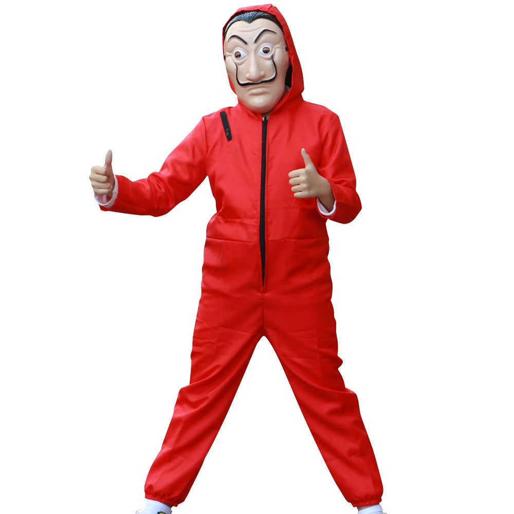 Red game Cosplay jumpsuit, party sportswear set, props, classic costumes, belts, full sets of masks Halloween party workwear