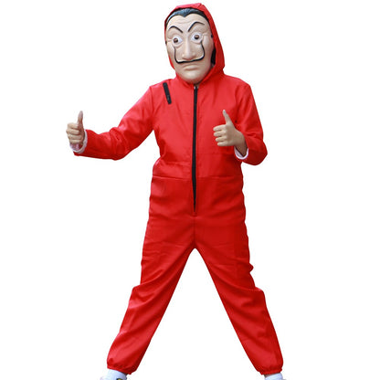 Red game Cosplay jumpsuit, party sportswear set, props, classic costumes, belts, full sets of masks Halloween party workwear