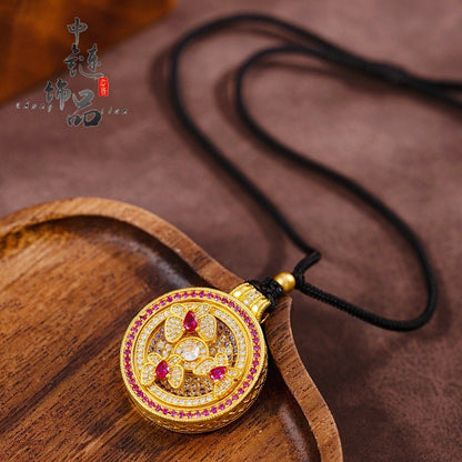 Luxury 9999 24K Solid gold certifid ancient method diamond garden butterfly compass pendant rotating compass pendant for women