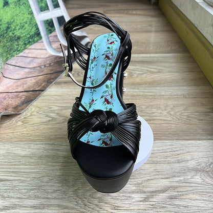 Luxury Brand Women's Summer Fashion Metal Platform Sandals Large 34-42 Super High Heel Thick Bottom Rivet Party Women's Shoes