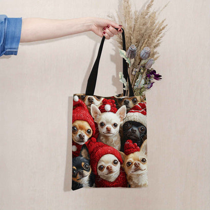 1pc Chihuahua Print Polyester Tote Bag, Durable Reusable Shopping Shoulder Bag with Cute Animal Design