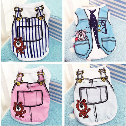 Roupas de cachorro de estimação Roupas de desenho animado Filhote de cachorro Coletes macios Camisa de verão Camiseta casual para pequenos animais de estimação