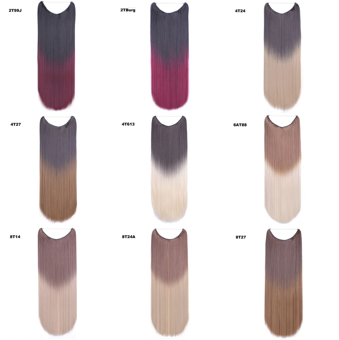 Jeedou One Piece Sem Clipes Apliques Ombre Cor Elasticidade Invisível Fio de Pesca Ondulado Extensão de Cabelo Sintético